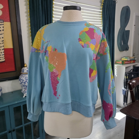 Queen Of Sparkles Sequin Map Sweatshirt - Picture 2 of 3